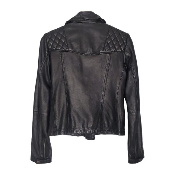 AllSaints Conroy Quilted Leather Zip Biker Jacket Black Asymmetric Size 4 - Picture 5 of 11